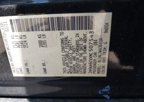 2021 Nissan Maxima Sv Xtronic Cvt z USA, uszkodzony, nr VIN 1N4AA6CVXMC507543